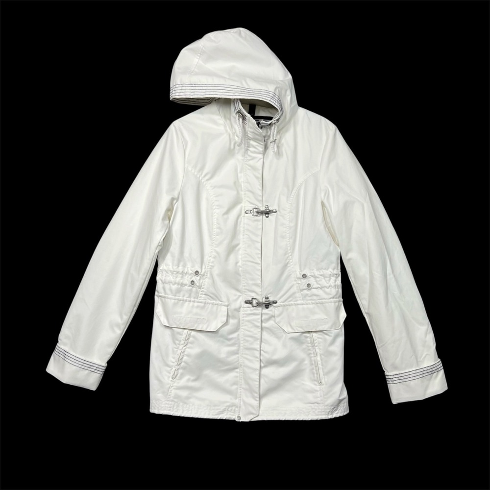 Eddie Bauer Rain Jacket Women's S White‎ Hooded Toggle Anorak Cottagecore